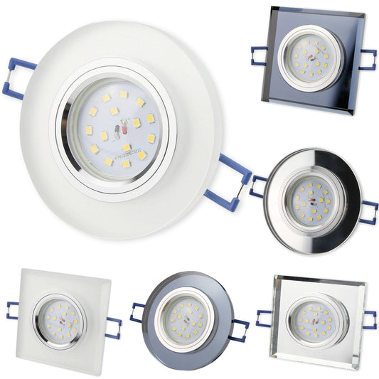 LED Einbaustrahler 230V 5-7W rund eckig Spot Glas 75mm Bohrloch Einbauleuchte