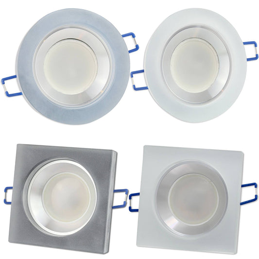 LED Einbaustrahler eckig rund aus Glas 1-9W weiß oder schwarz matt GU10 230V