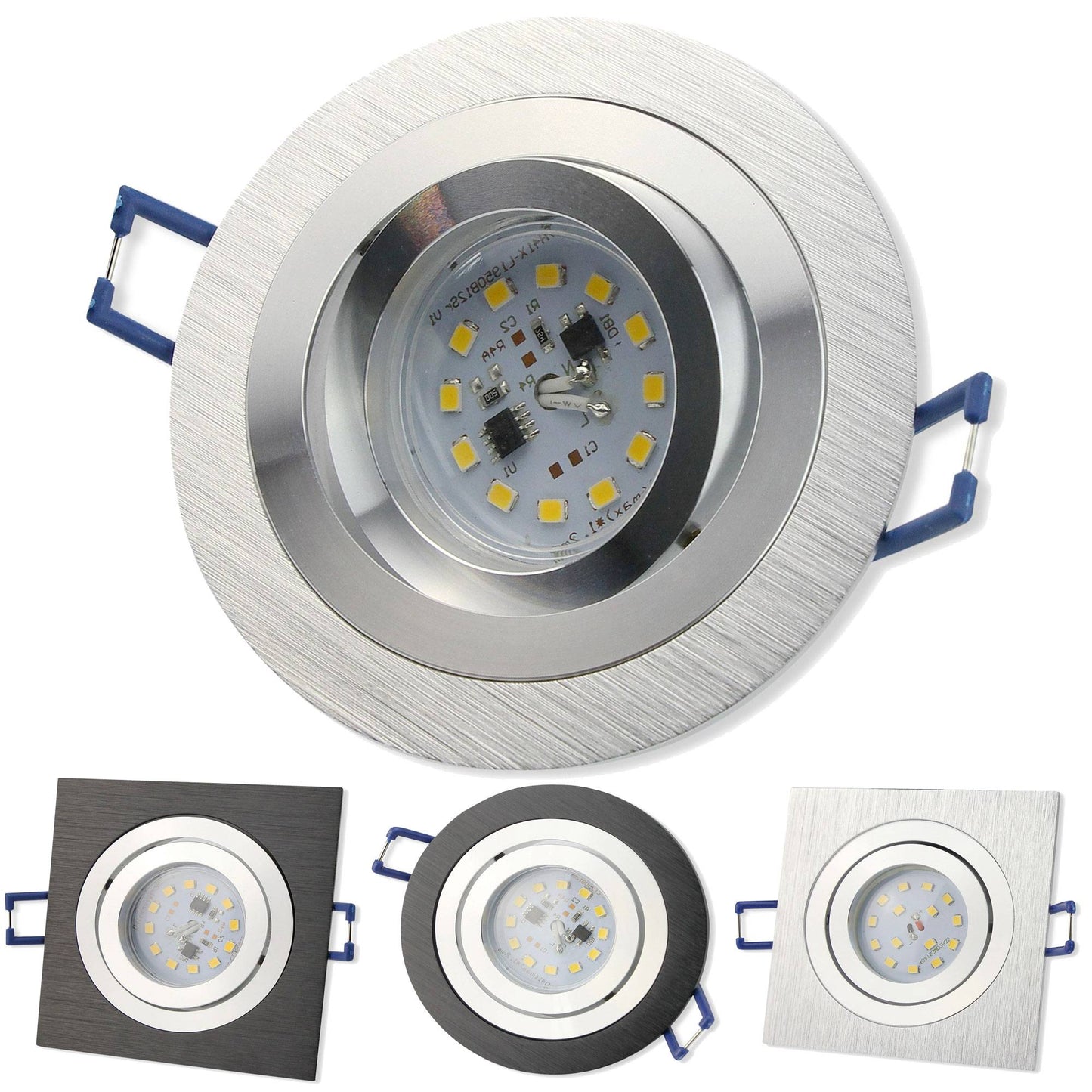 LED Einbaustrahler 230 Volt 5-7W rund eckig Einbauspot Alu 80mm Bohrloch Lampe