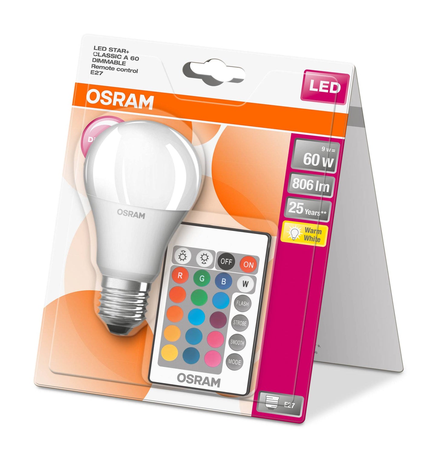 OSRAM E27 LED RGB-W Remote A60 Lampe dimmbar 9W Fernbedienung STAR+ Smart