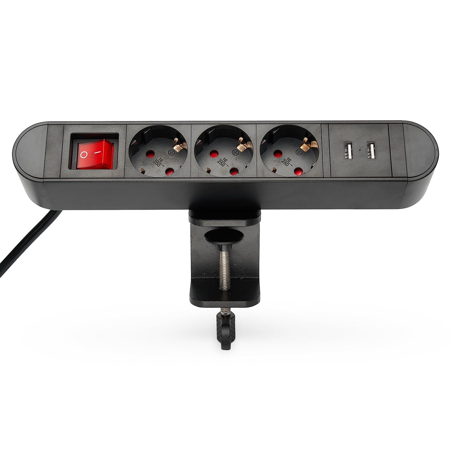 Tisch-Steckdose schwarz 3-fach 2x USB Schalter Mehrfachsteckdose Büro 2m Kabel