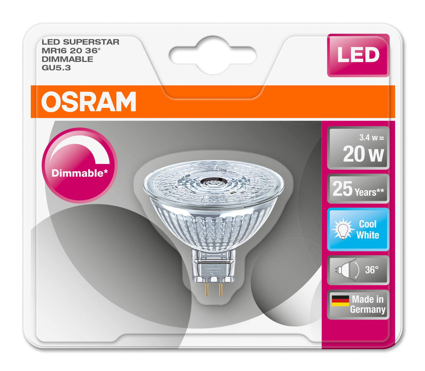 OSRAM MR16 LED SUPERSTAR Lampe Birne 12V Leuchtmittel Glas dimmbar Strahler