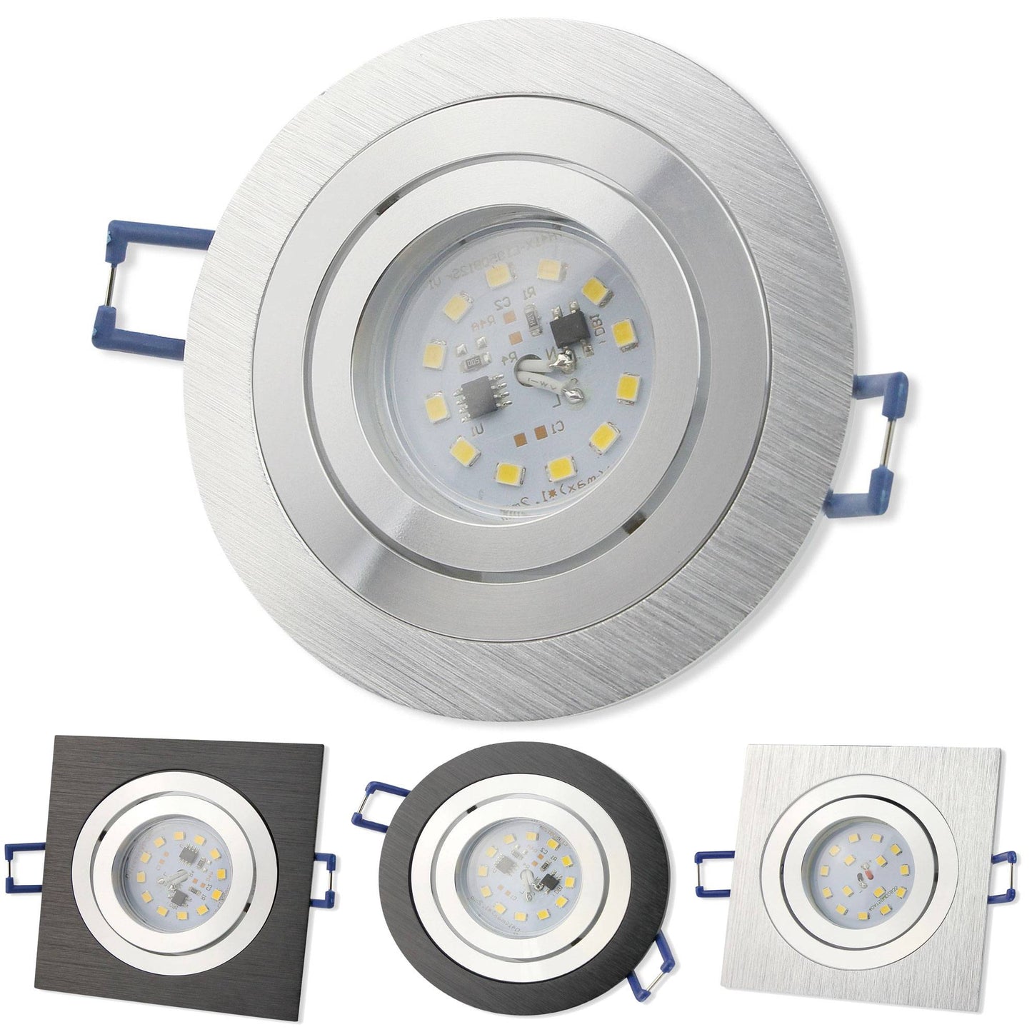 LED Einbaustrahler 230 Volt 5-7W rund eckig Einbauspot Alu 80mm Bohrloch Lampe