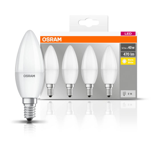 4x Osram E14 LED 5,7 Watt Birne Base Kerze Lampe Leuchtmittel B40 470 Lumen