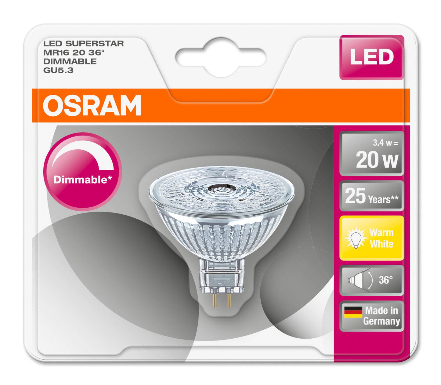 OSRAM MR16 LED SUPERSTAR Lampe Birne 12V Leuchtmittel Glas dimmbar Strahler