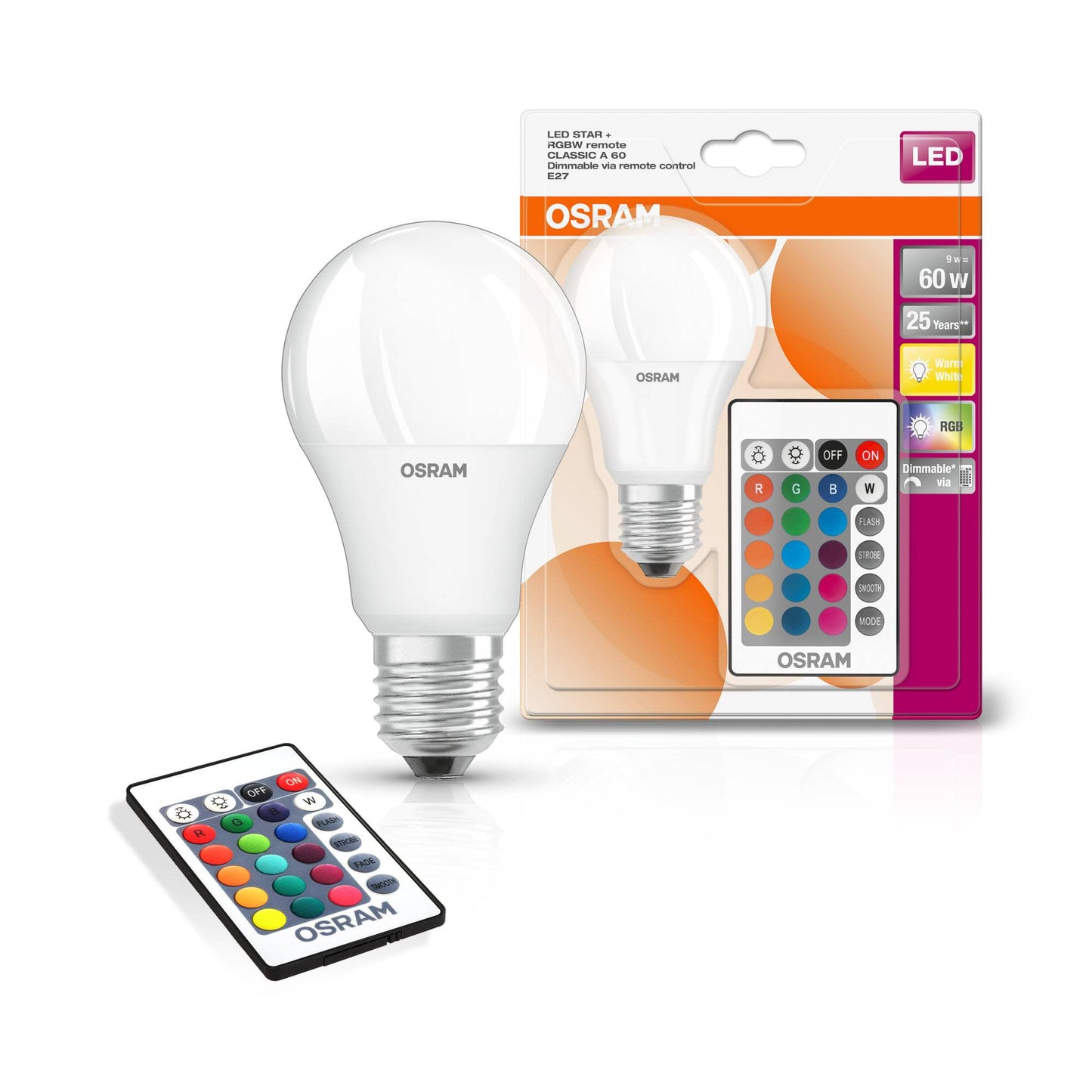 OSRAM E27 LED RGB-W Remote A60 Lampe dimmbar 9W Fernbedienung STAR+ Smart