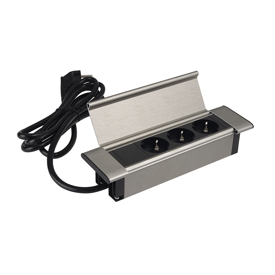 FLAT BOX Möbeleinbausteckdose mit 3 Schuko-Steckdosen, 230V AC, IP20, 39mm Höhe