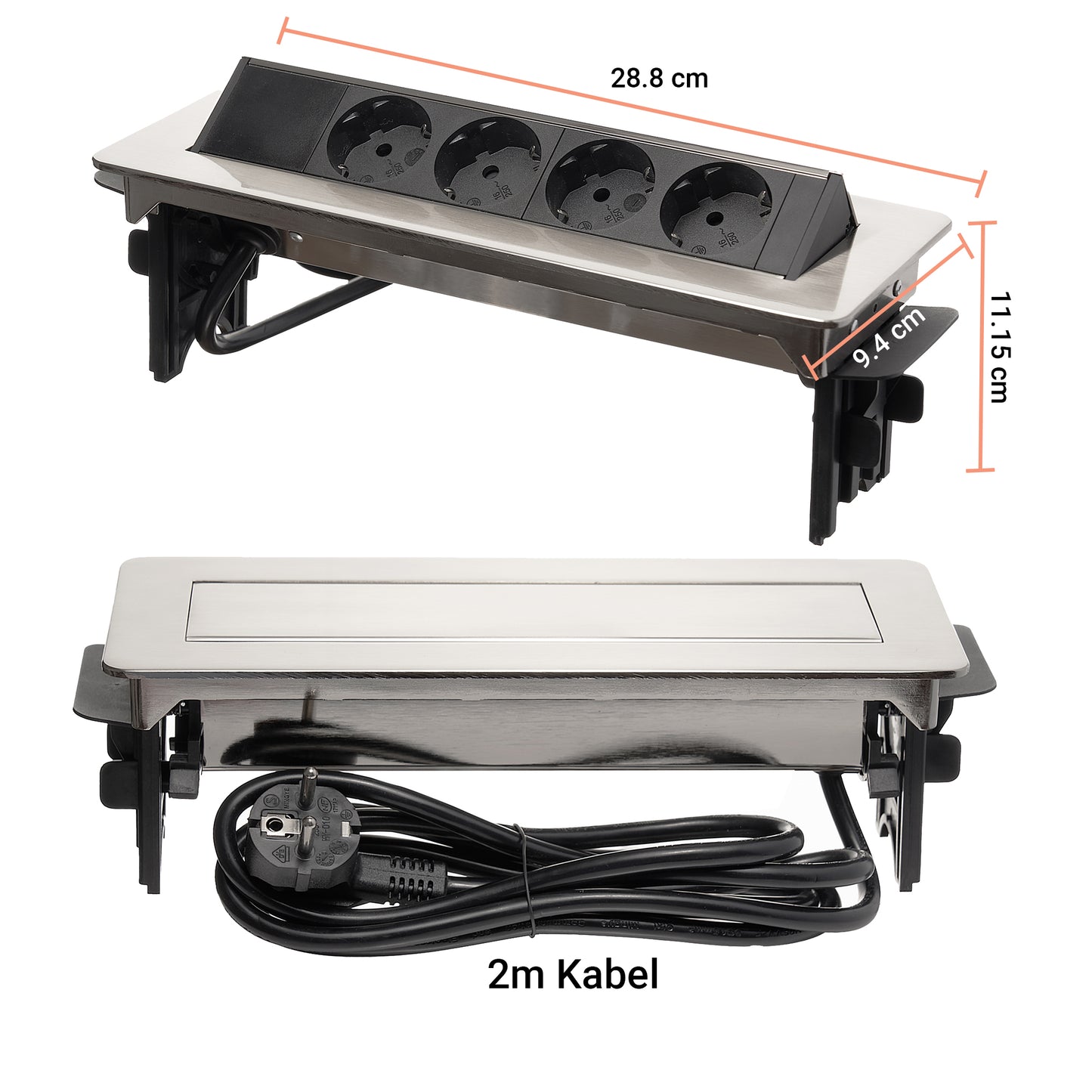 Möbel-Steckdose Mehrfachsteckdose versenkbar Küche 2m Kabel Steckdosenleiste