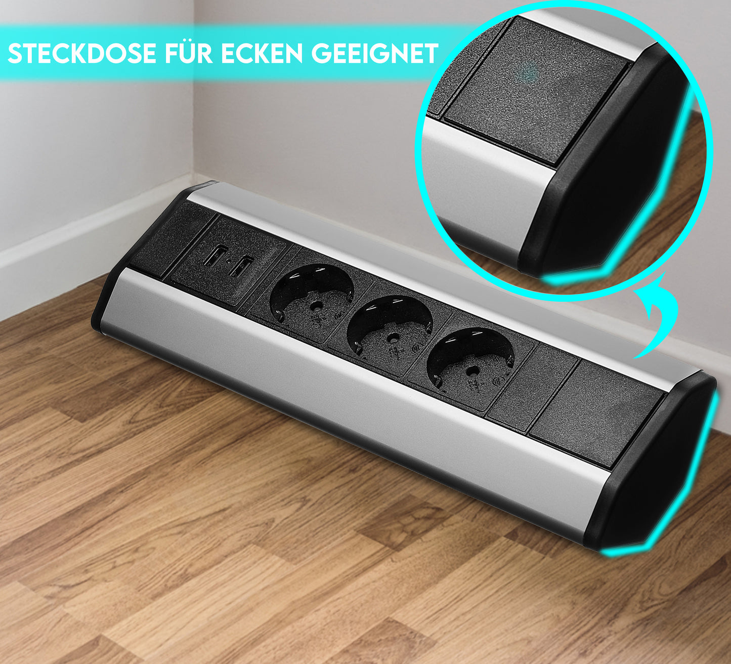 Möbel-Steckdose USB Mehrfachsteckdose Küche Büro 2m Kabel Steckdosenleiste